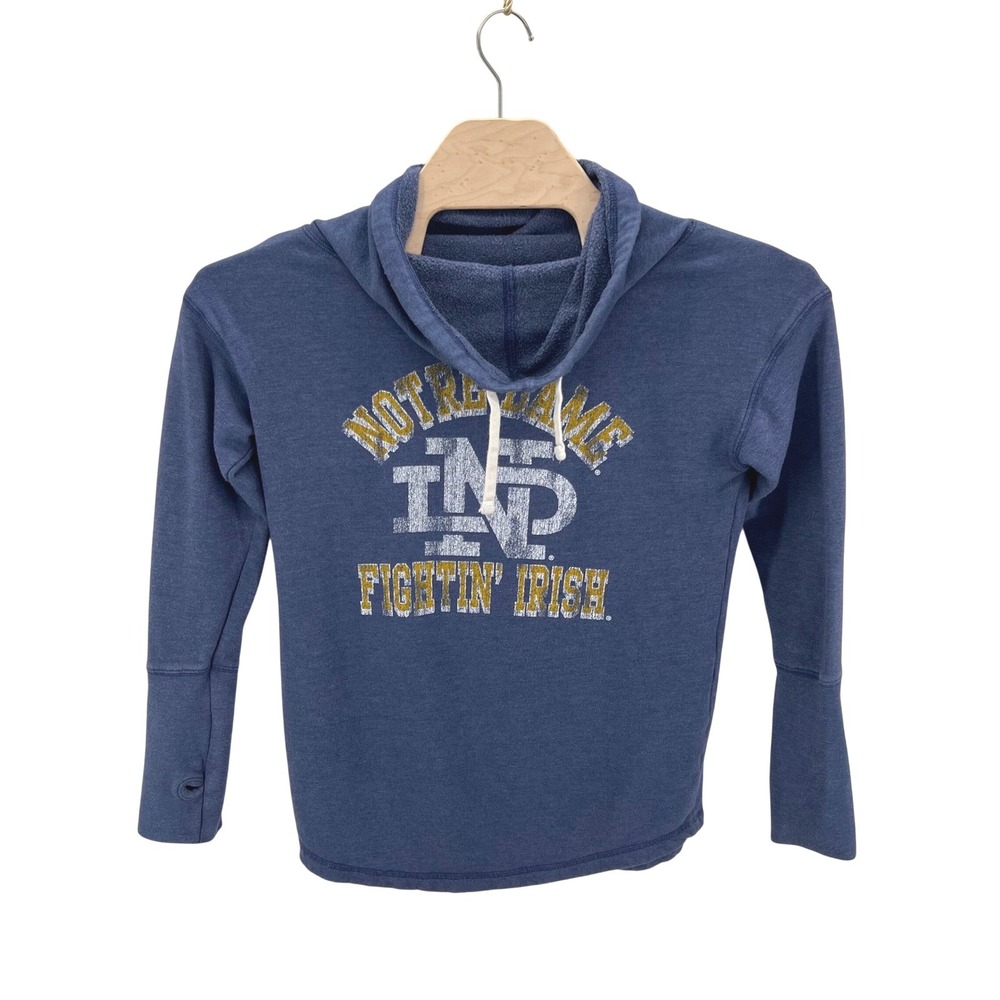 Retro Brand Notre Dame‎ Hoodie Women Medium Blue Vintage Style Cowl Neck